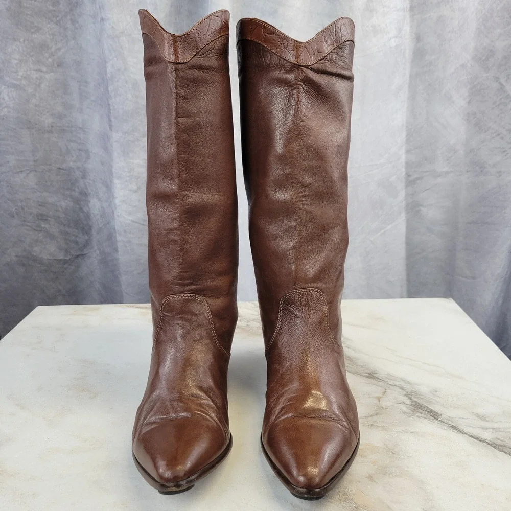 Mario Bruni Knee High Western Cowgirl Low Heel Boots Women's 7 B